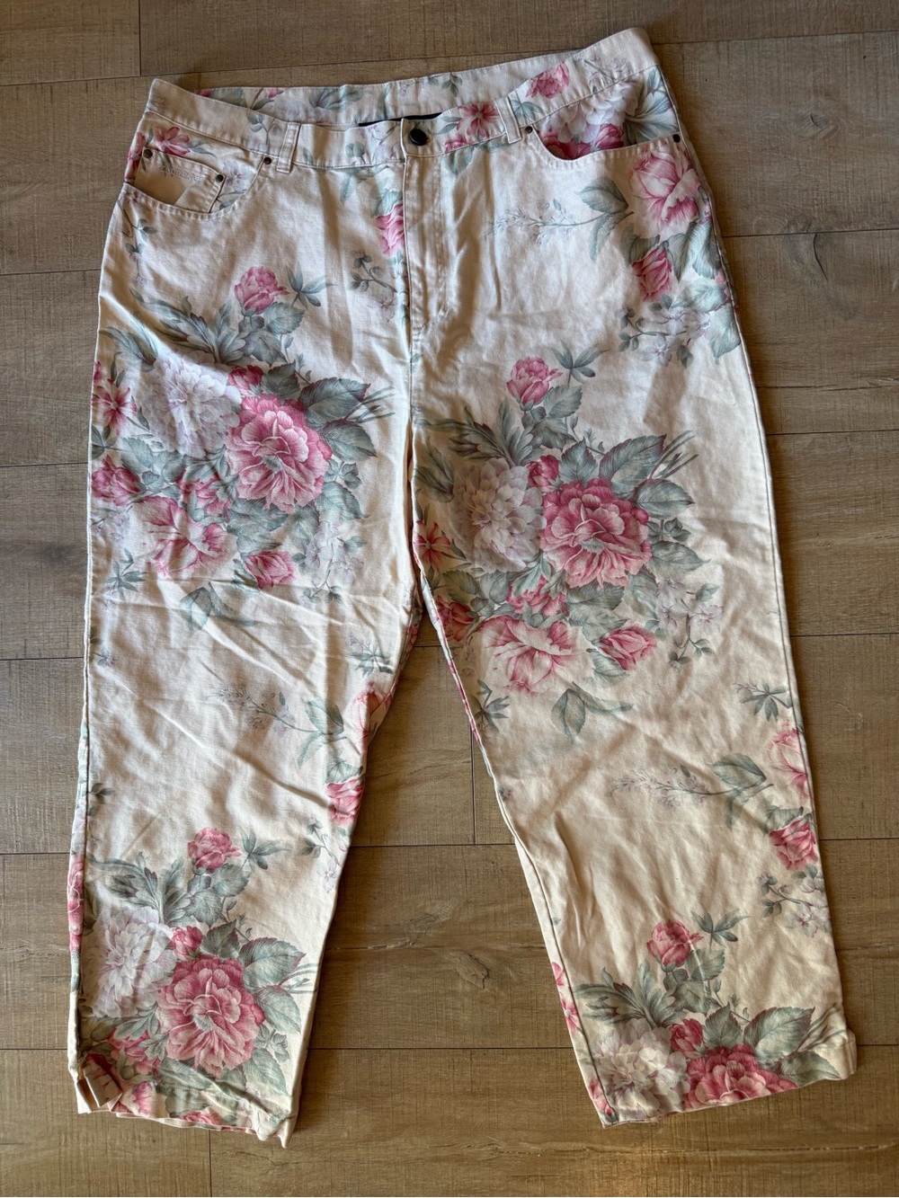 VTG Lauren Ralph Lauren Floral Linen Cotton Pants Size 20 Rose Print Cottagecore
